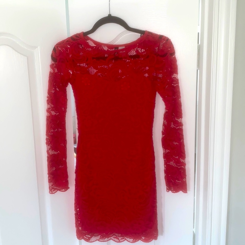 Divided Scarlet Lace Mini Dress